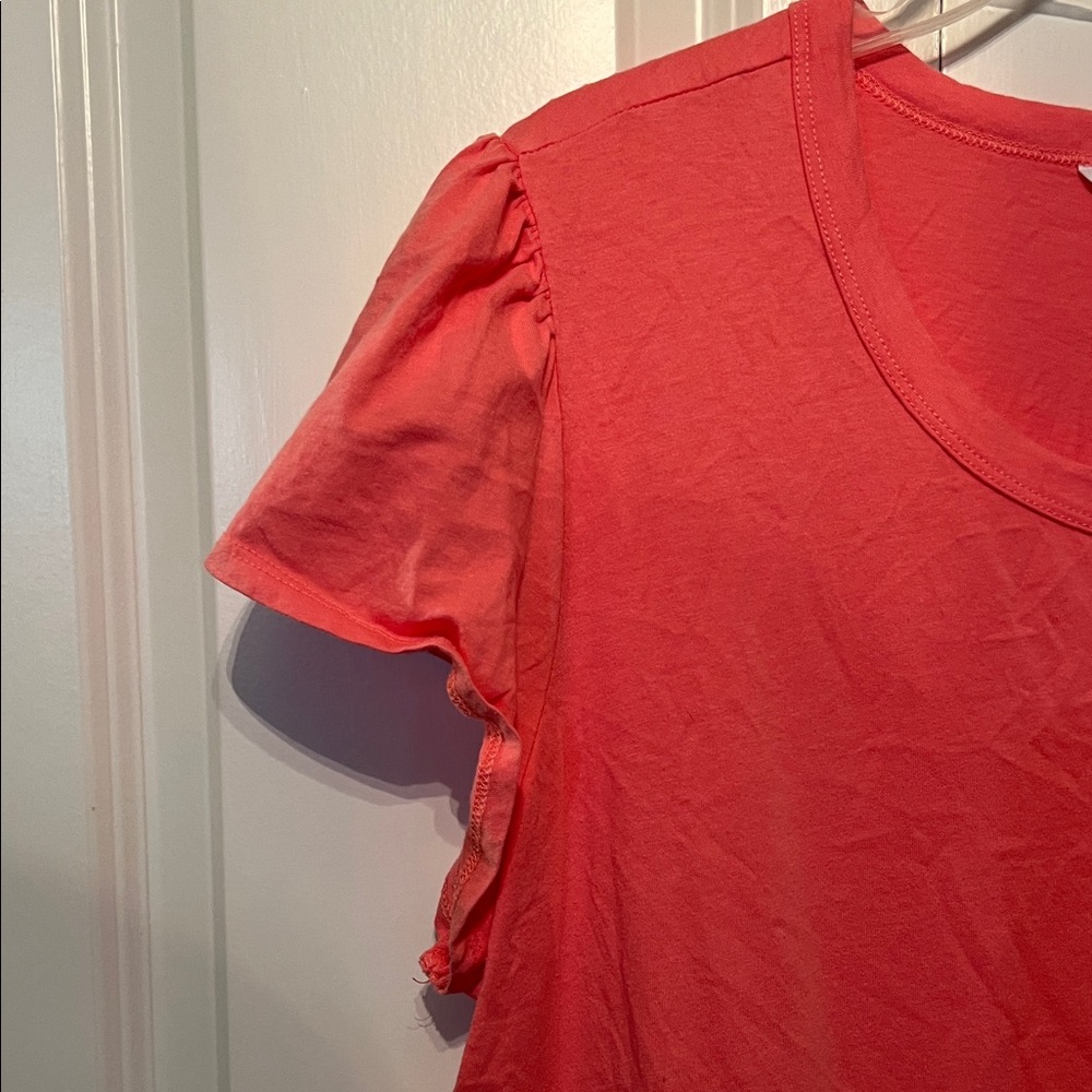 Time and Tru Bright Coral flutter sleeve tiered knit dress - Picture 3 of 6